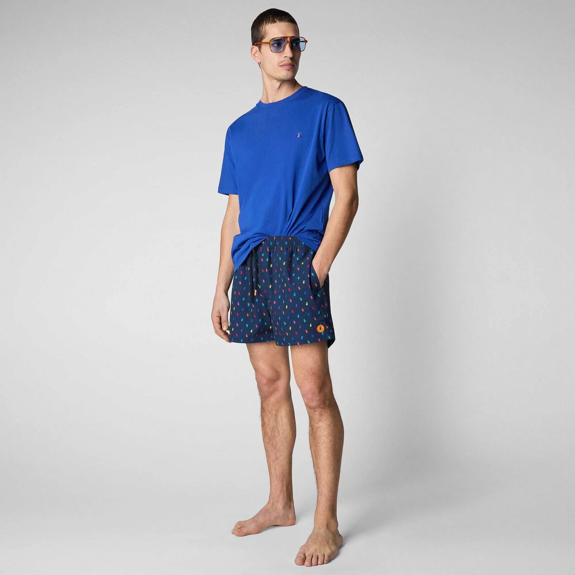 Costumi Da Bagno^Save The Duck Costume Da Bagno Uomo Ademir Stampa Anatre Arcobaleno Su Fondo Blu Navy