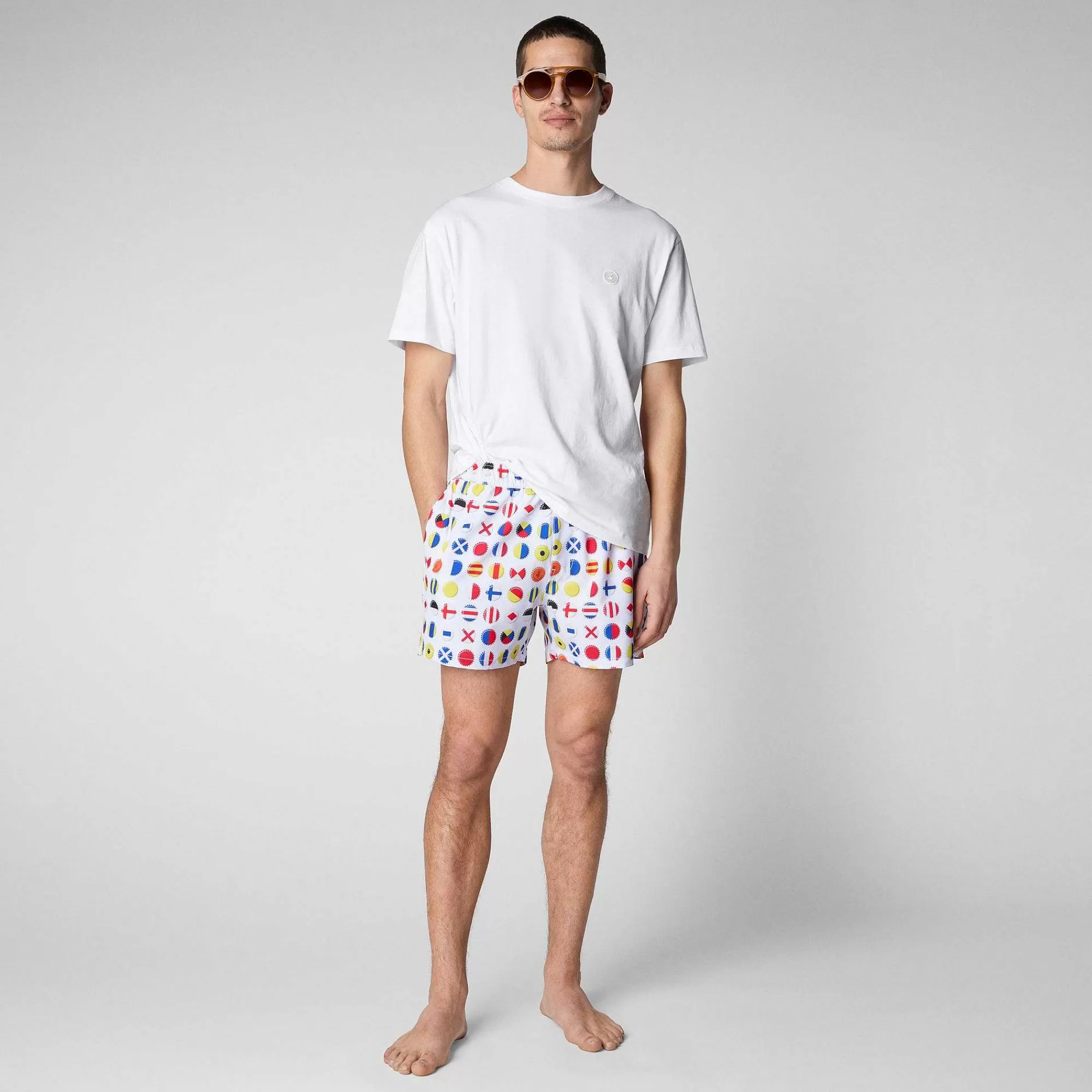 Costumi Da Bagno^Save The Duck Costume Da Bagno Uomo Ademir Stampa Biandiere Su Fondo Bianco