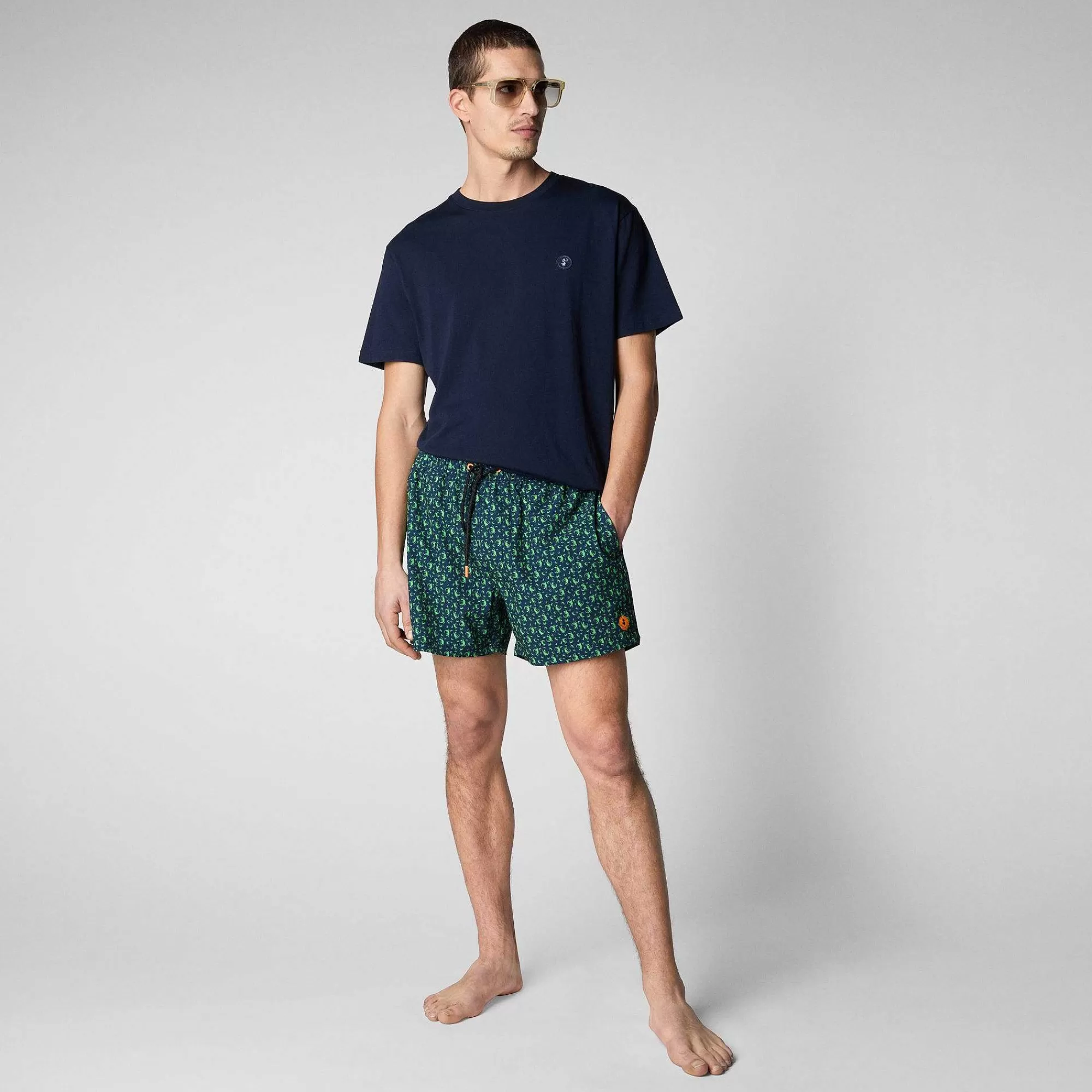 Costumi Da Bagno^Save The Duck Costume Da Bagno Uomo Ademir Stampa Geko Verde Su Fondo Blu Navy