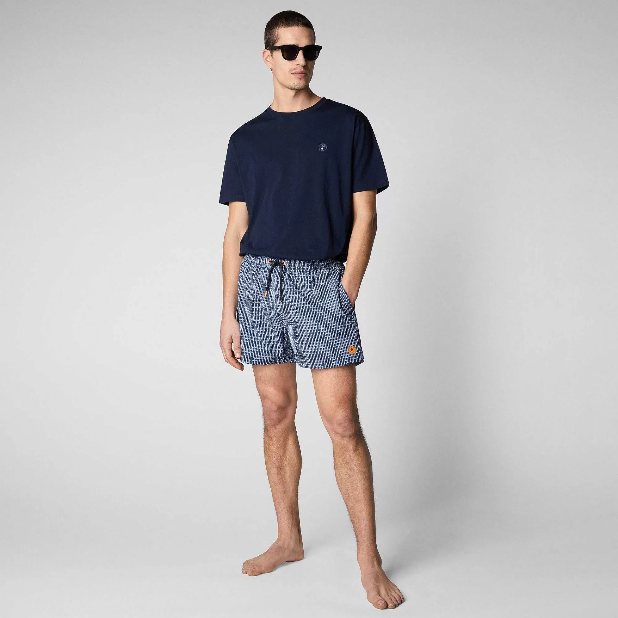 Costumi Da Bagno^Save The Duck Costume Da Bagno Uomo Ademir Stampa Lisca Di Pesce Su Fondo Blu Navy