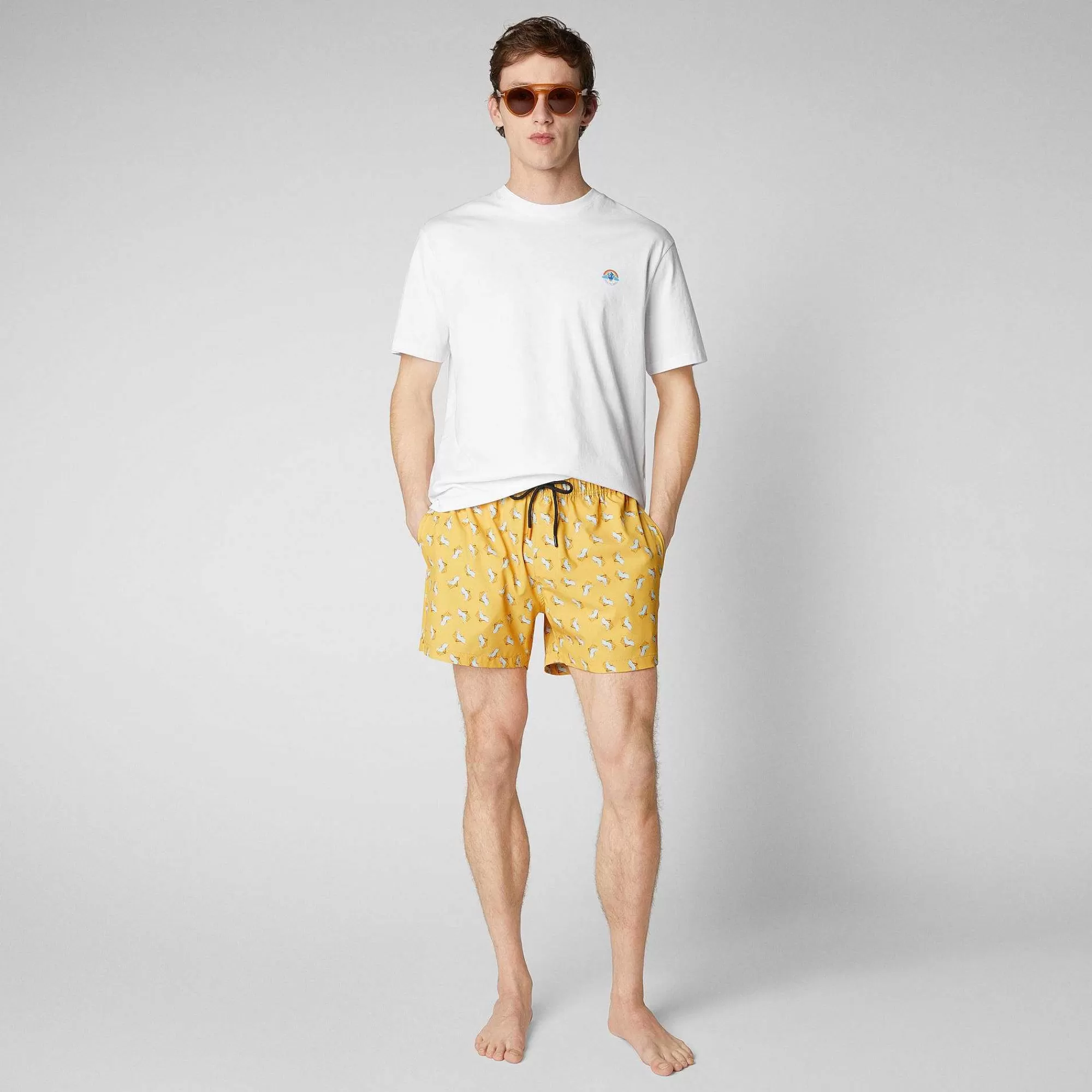 Costumi Da Bagno^Save The Duck Costume Da Bagno Uomo Ademir Stampa Sdraio Su Fondo Giallo