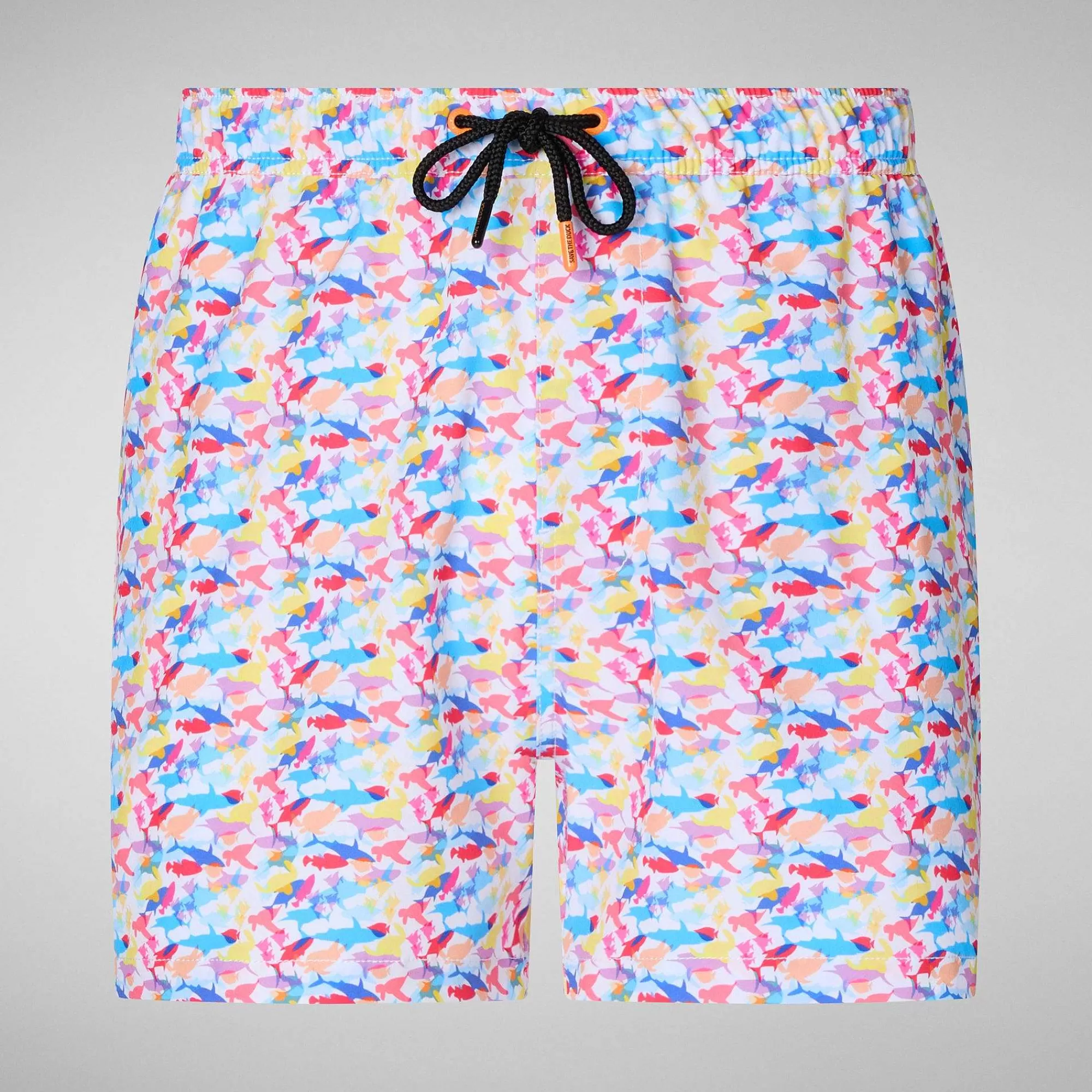 Costumi Da Bagno^Save The Duck Costume Da Bagno Uomo Ademir Stampa Squali Arcobaleno Su Fondo Bianco