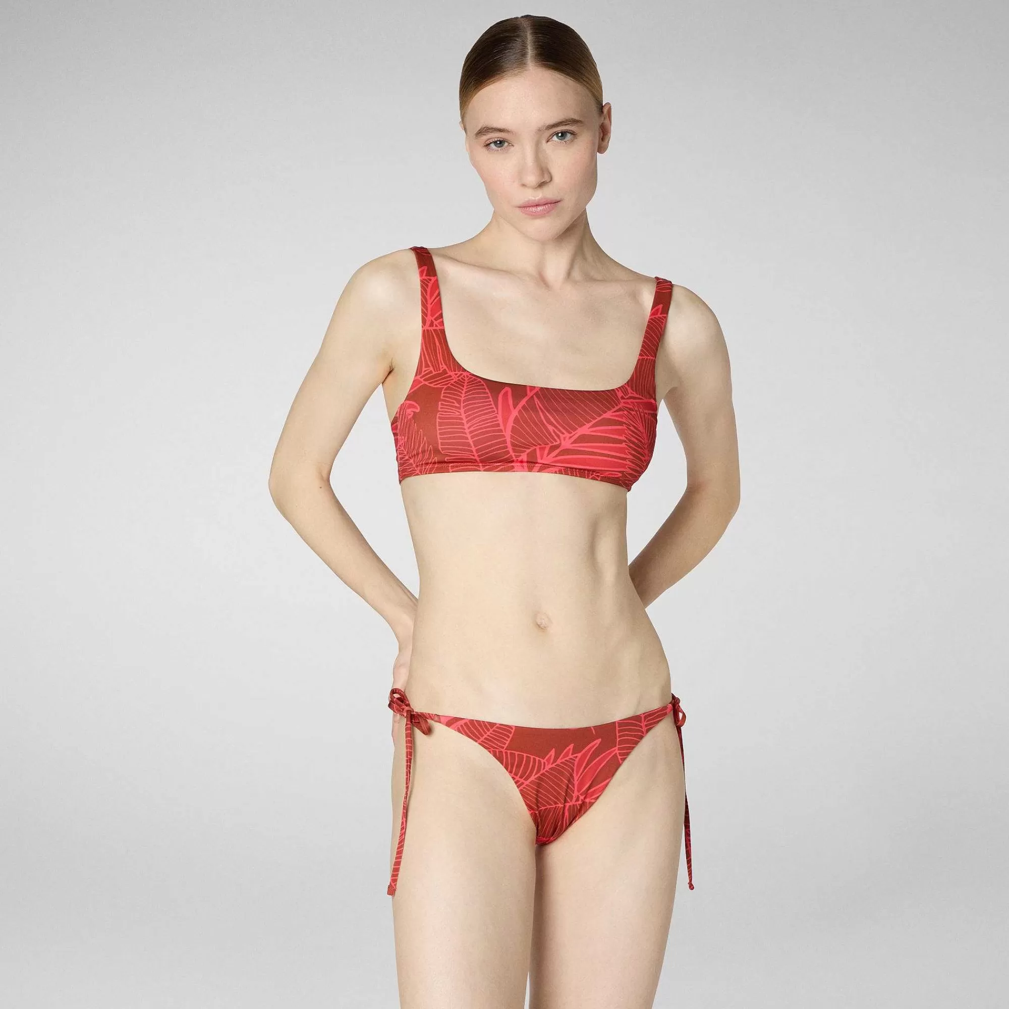 Costumi Da Bagno^Save The Duck Slip Bikini Regolabile Donna Wiria Stampa Palme Su Fondo Rosso