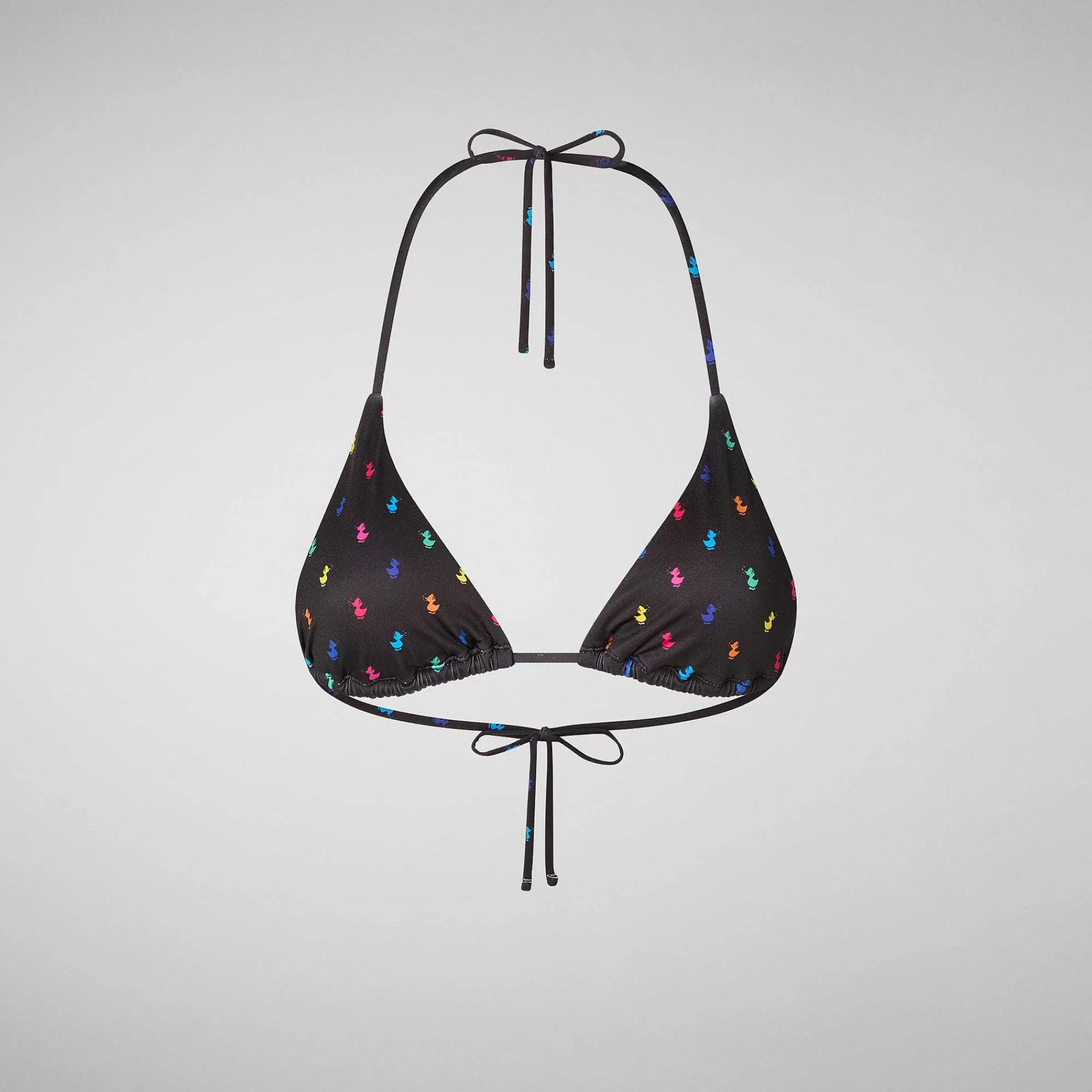 Costumi Da Bagno^Save The Duck Top Bikini Triangolo Donna Xara Stampa Rainbow Ducks Su Fondo Nero